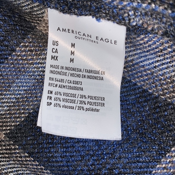 AE Flannel Men’s Medium Blue, Tan, and Cream - Picture 7 of 11